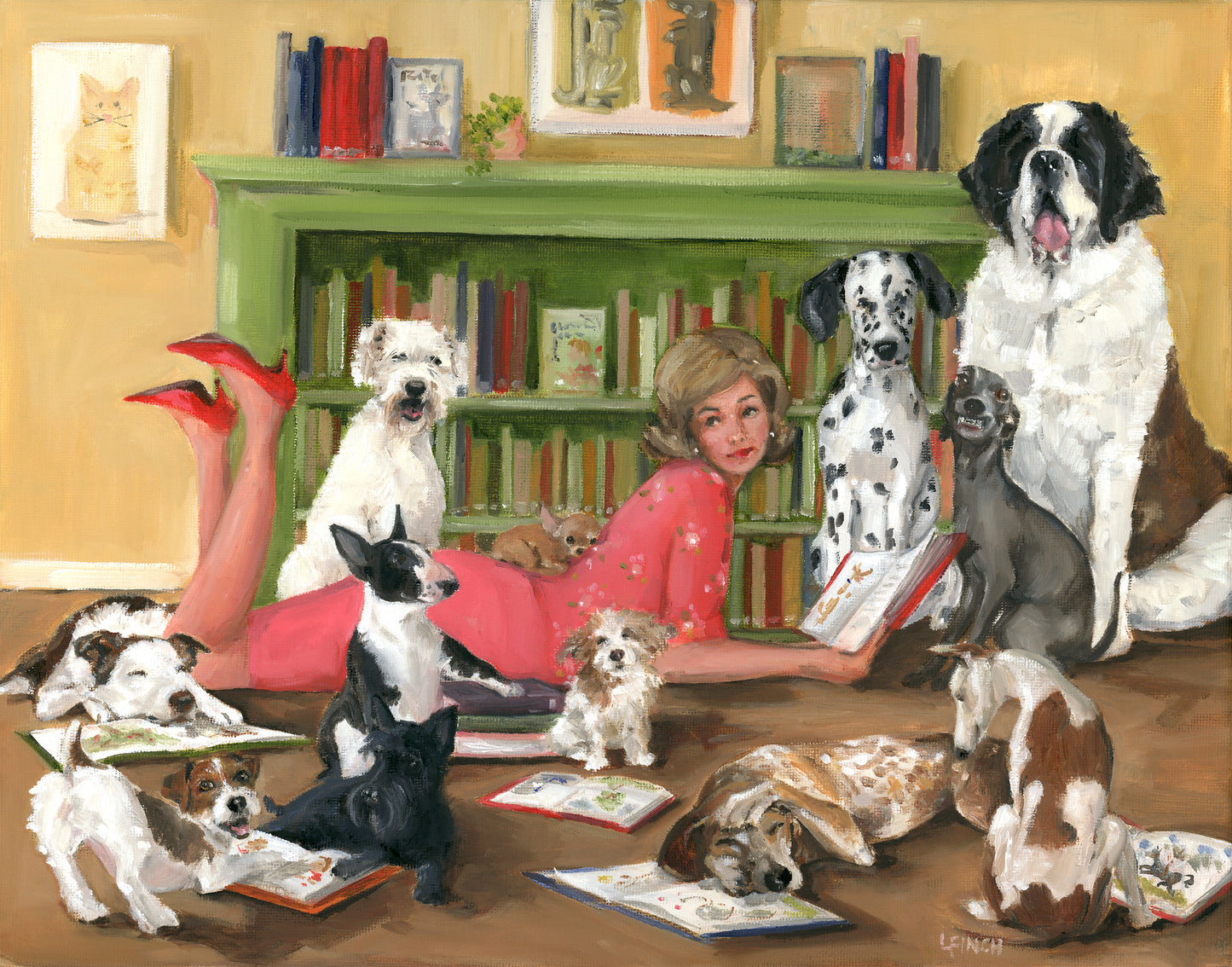 "Leonard Loved the Library" - original 11 x 14 inch oil on canvas